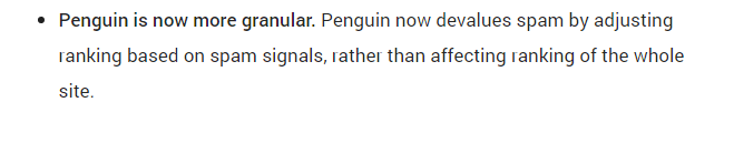 Google's announcement of penguin being more granular